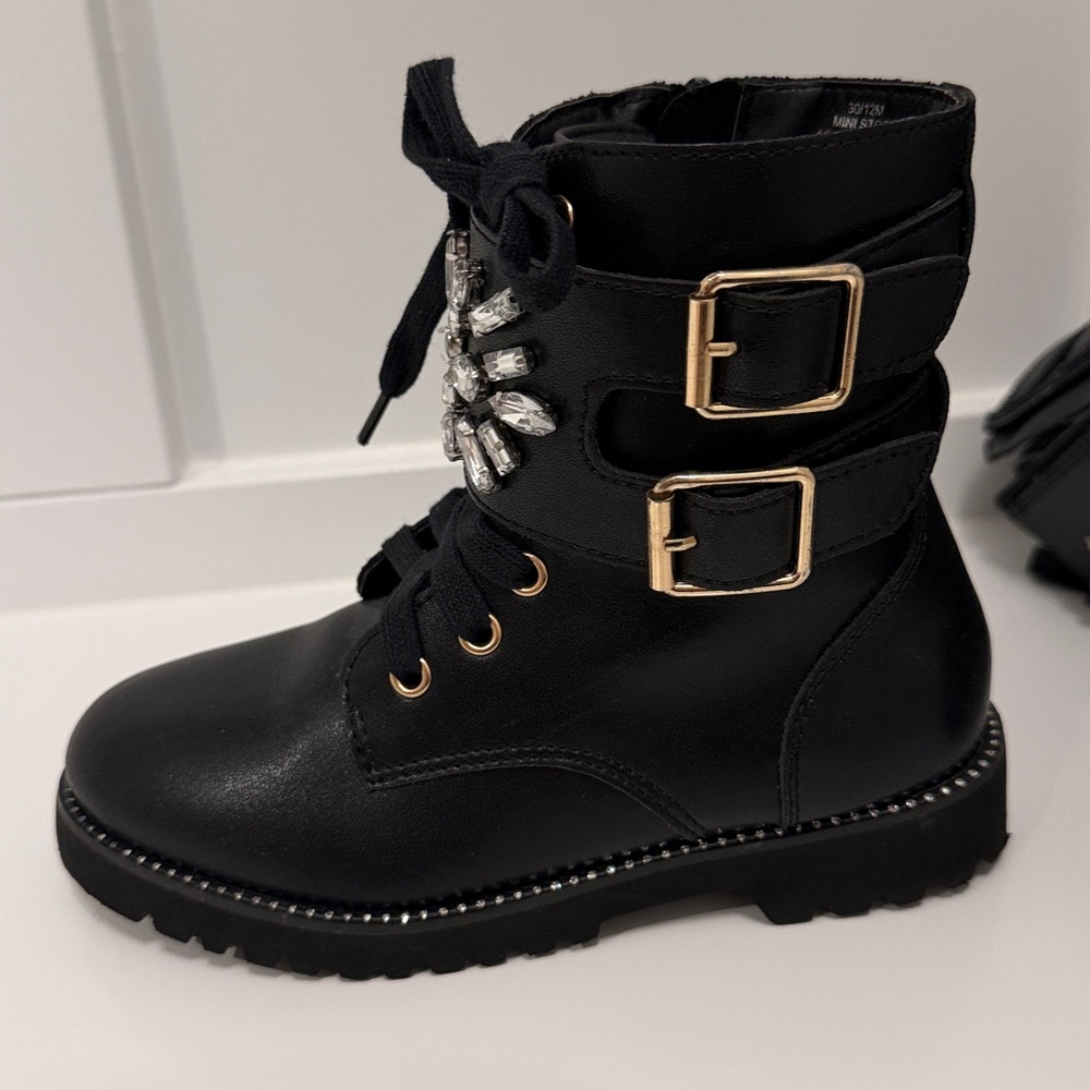 Kurt Geiger Black & Blingy Moto Boots| 12M Girls - Picture 9 of 9